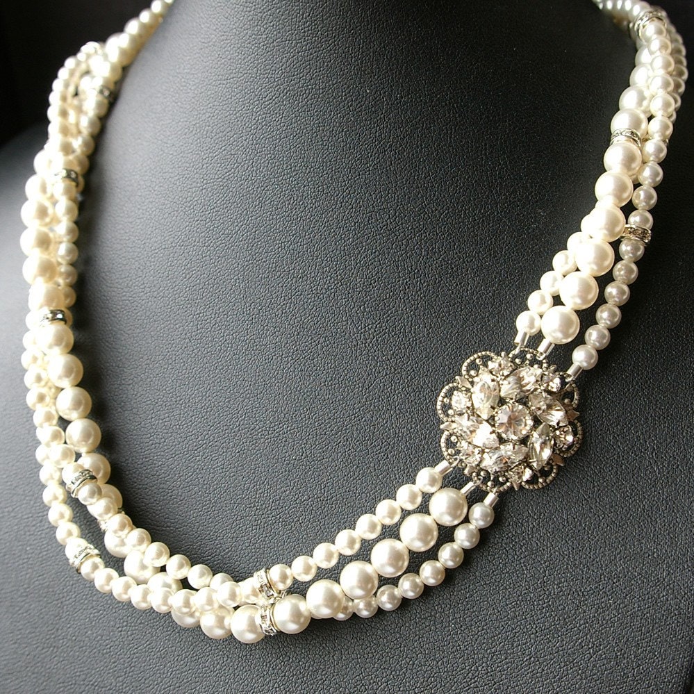 Bridal Pearl Necklace, Statement Wedding Necklace, Twisted Pearl Necklace, Vintage Bridal Jewelry, Pearl Wedding Jewelry, CELINE