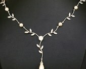 Bridal Necklace, Vintage Wedding Jewelry, Rhinestone Bridal Necklace, Silver Leaf Wedding Necklace, EDEN