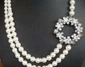 Vintage Wedding Necklace, Rhinestone Brooch Bridal Jewelry, Vintage Wedding Jewelry,  Swarovski Pearl Bridal Necklace (one of a kind)