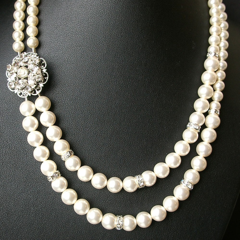Vintage Style Bridal Necklace, Wedding Jewelry, Rhinestone Necklace, Pearl Bridal Jewelry, Wedding Necklace, Victorian Style, CELINE
