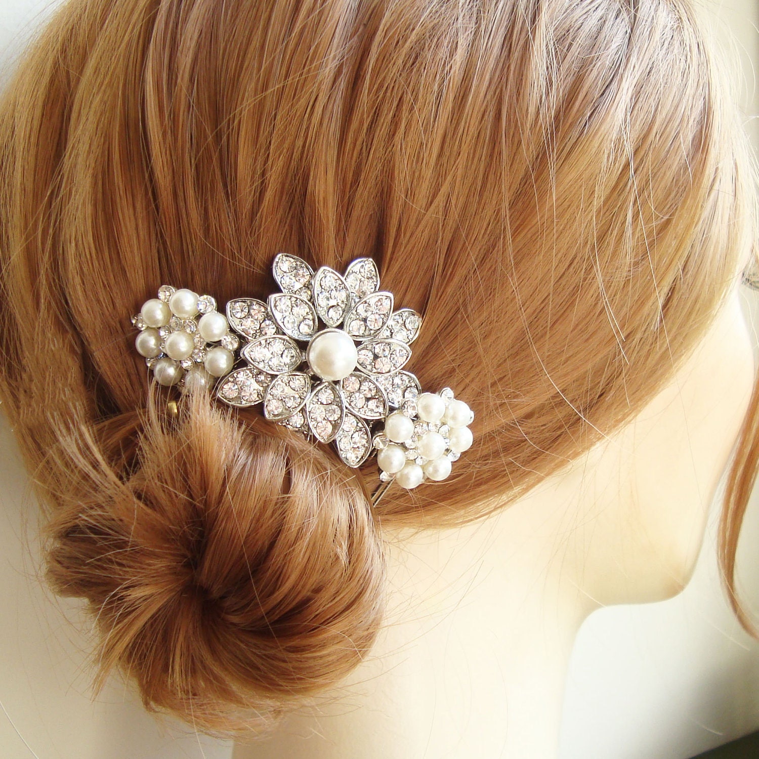 Vintage Style Bridal Hair Comb, Pearl Wedding Hair Comb, Bridal Wedding Hair Accessories, Rhinestone Flower Bridal Comb, MONIQUE