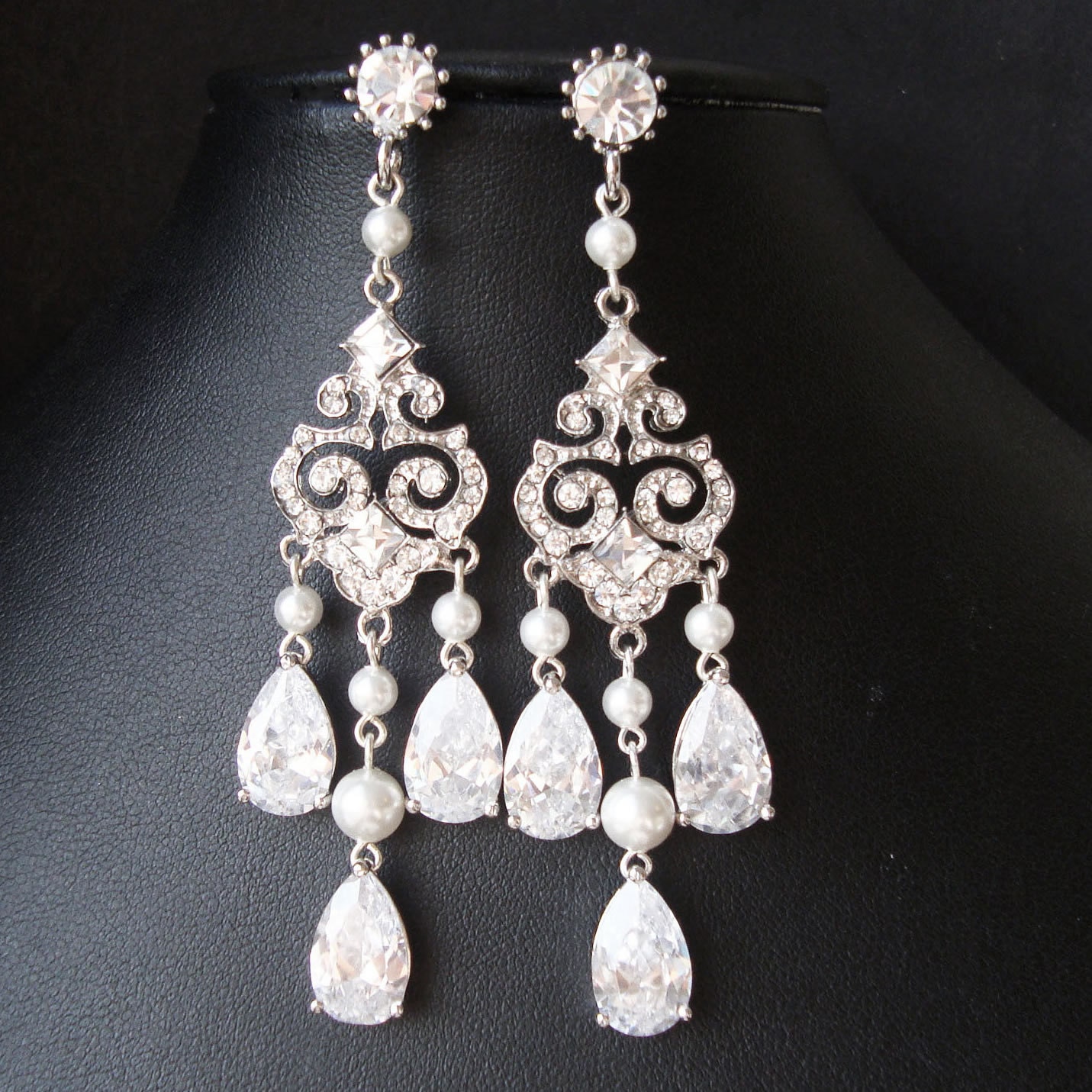 Art Deco Style Chandelier Bridal Earrings, Vintage Inspired Bridal Wedding Earrings, Statement Chandelier Earrings, HELENA