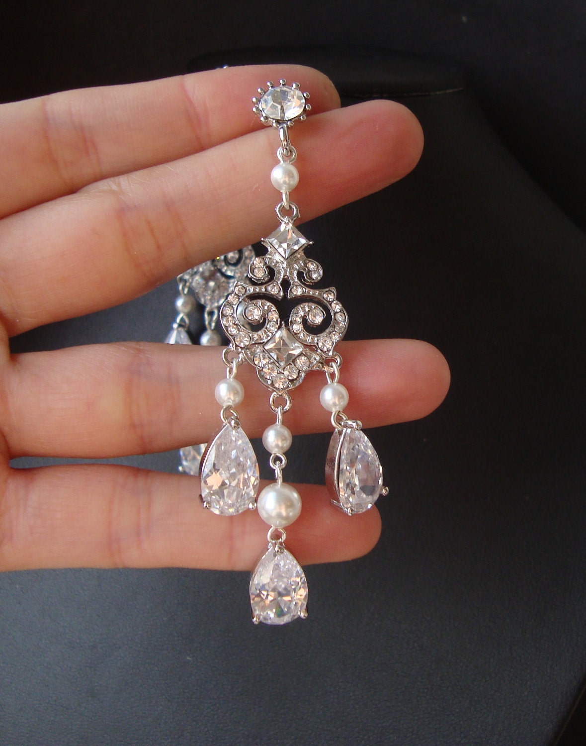 Art Deco Style Chandelier Bridal Earrings, Vintage Inspired Bridal Wedding Earrings, Statement Chandelier Earrings, HELENA