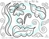 Digi Stamp, Line Drawing, Flower and Swirls, Printable, Downloadable Graphics, Original Art