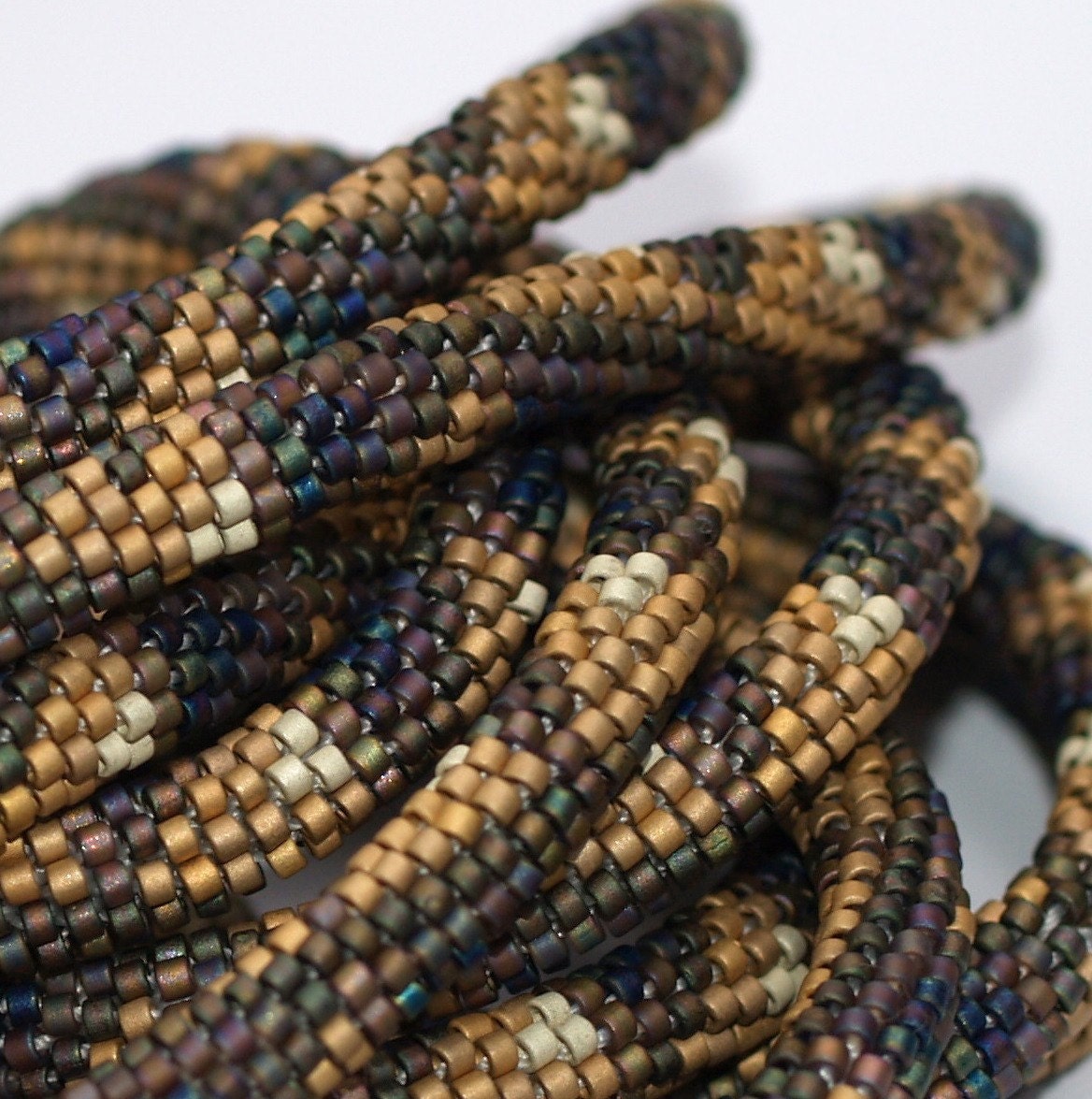 Magnificent Matte ... Necklace . Bead Crochet Rope . 22K Gold . Multi Metallic . Geometric Pattern . Triangles . Elegant Accessory