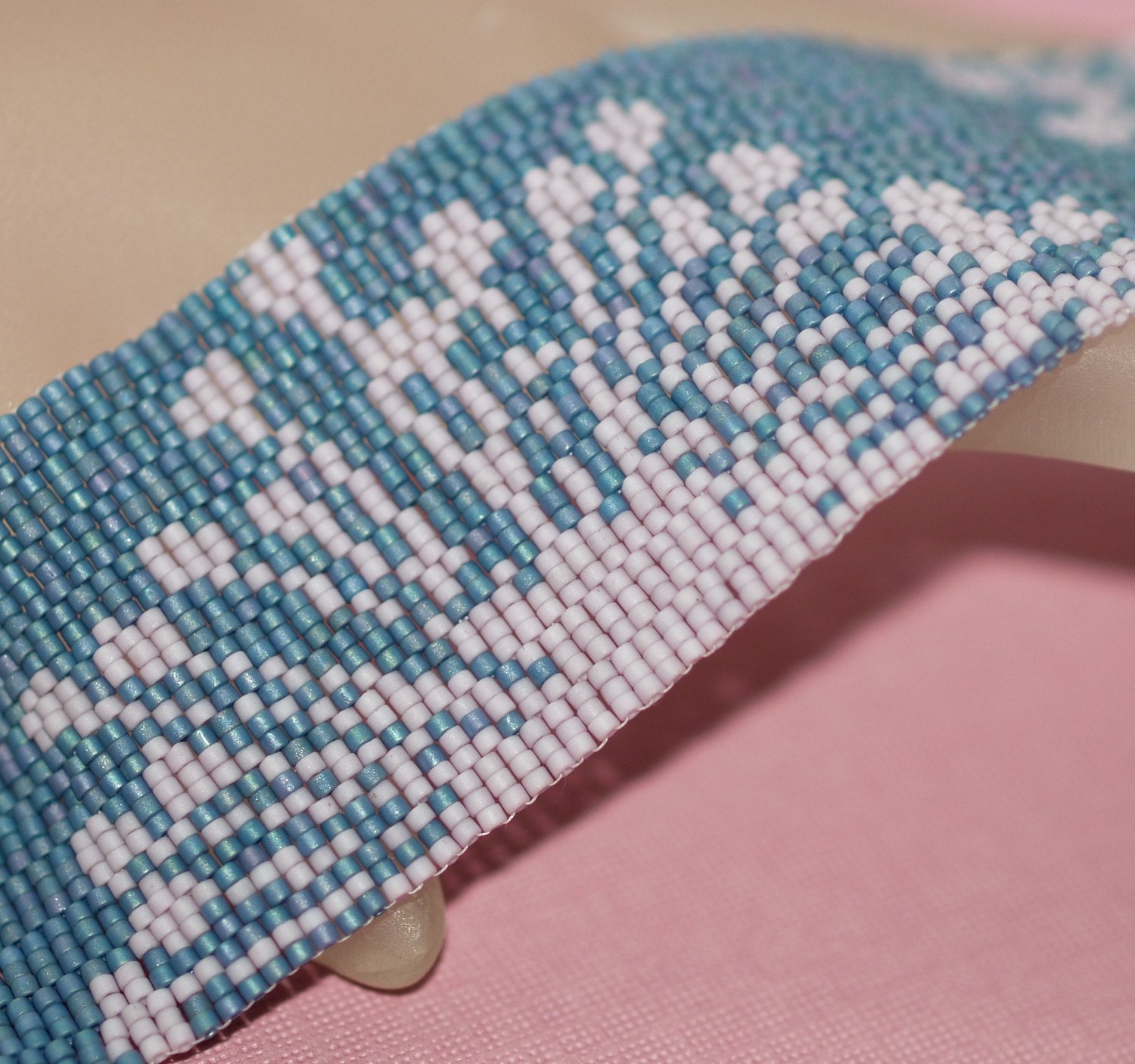 Lavender Lace ... Peyote Bracelet . Queen Anne's Lace . Pastel Colors . Light Denim Blue . Flower . Floral . Abstract . Modern