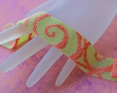 Limeade Orange Swirl ... Peyote Bracelet . Beadwoven Cuff . Summery . Tangerine . Lime Green . Matte . Shiny . Spirals . Whimsical
