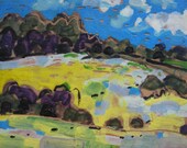 Original Landscape Encaustic Painting on Panel, Mustard Field