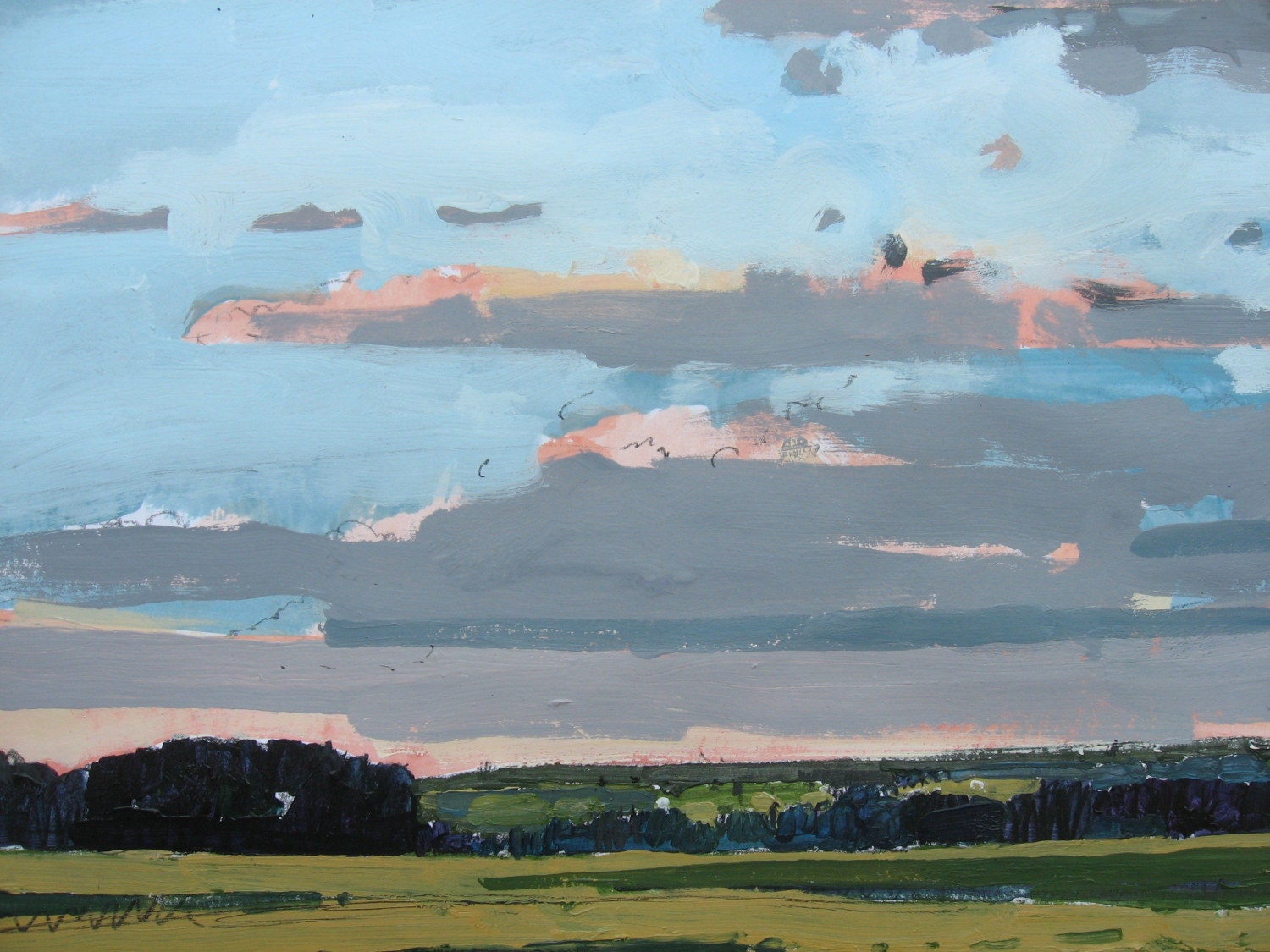 Larger Original Landscape Painting on Paper, Stooshinoff, After the Rain