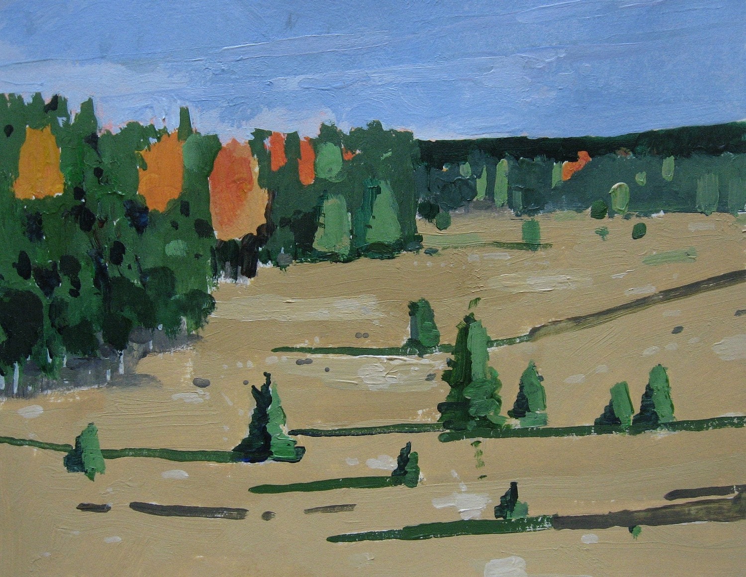 Late Afternoon Shadows, Original Landscape Painting on Paper