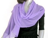 Violet Lavender Shawl Wrap Unique Scarf 100% Silk Chiffon Light Purple Hand Dyed.