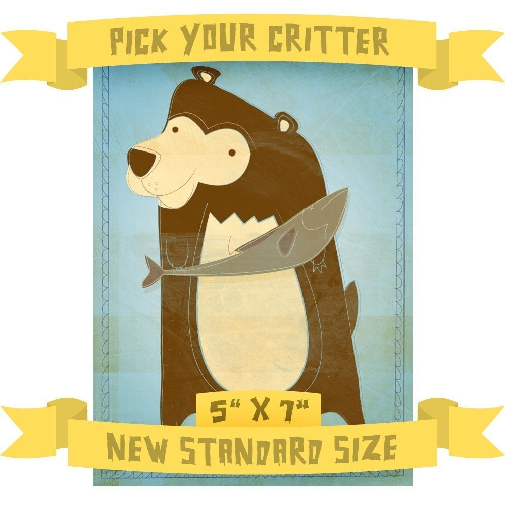 Woodland Animals 5 in x 7 in Pick Your Critter - One Woodland Critter Print - Woodland Nursery - Art for Kids Room - Woodland Creatures