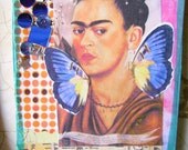 ACEO Handmade-Artist Trading Card Origional-Frida Kahlo-Her Blue Wings