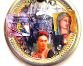 Frida KahloHandmade Jeweled Art Collage-Fridge Maget-Reflections-One Of A Kind