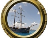 Anchored Schooner Porthole Wall Decal