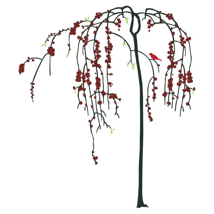 Burgandy and Brown Flowering Willow Tree Wall Decal - WilsonGraphics