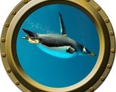 Underwater Penguin Porthole Vinyl Wall Decal