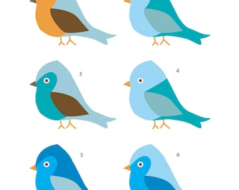6 Wee Blue Birds Vinyl Wall Decals