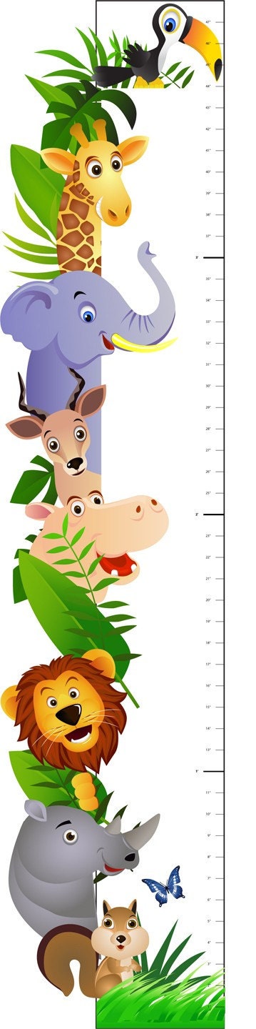 Deluxe Safari Animal Growth Chart Vinyl Wall or Door Decal