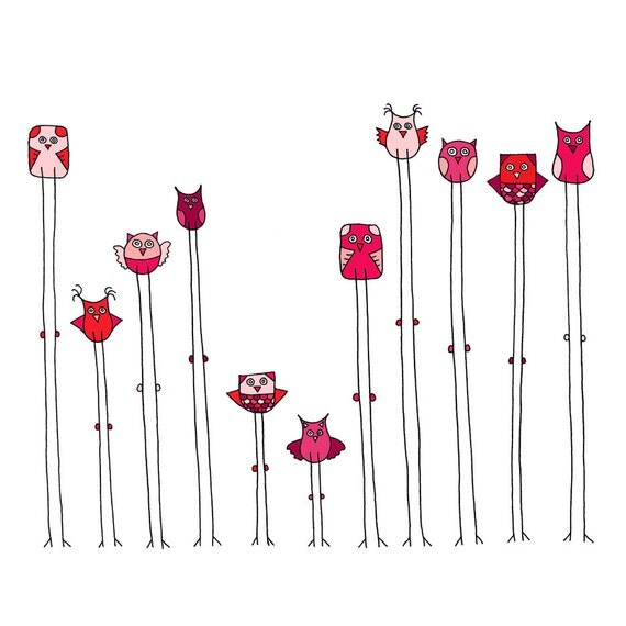 Fern Tree Owls - The Whole Gang Vinyl Wall Decal Set