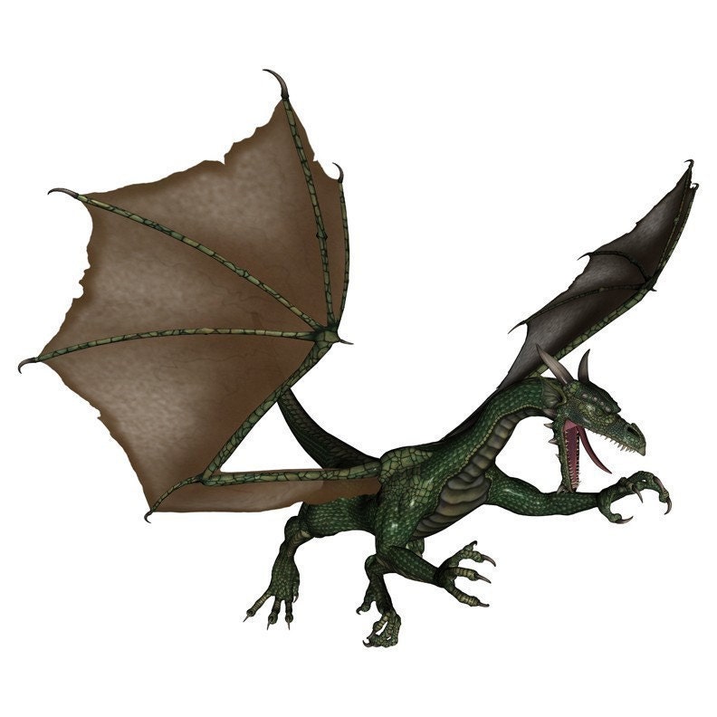 Small 7 Inch Green Dragon in Flight Vinyl Wall Decal