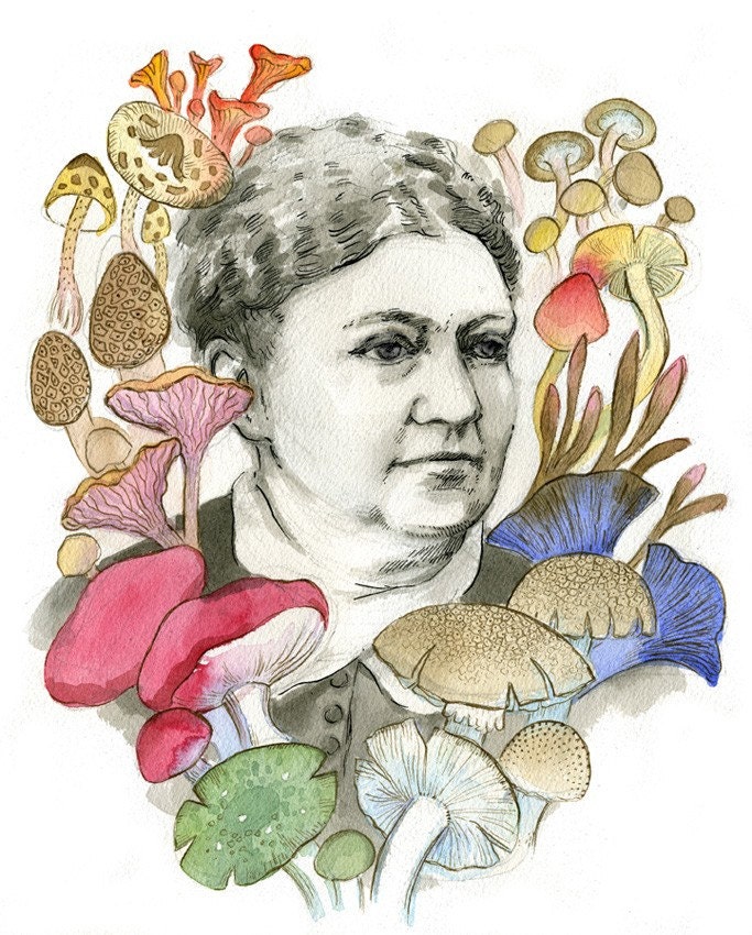 Mary Banning with mushrooms portrait print- jumbo