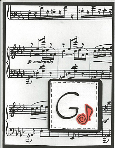 Note Cards Musical Notes Initial Monogram Black and White MADE TO ORDER 10 Notes in Pack