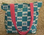 Large Tote Bag- Car & Polka Dots