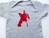 Boston Terrier Screen Print Baby Onesie, Baby Shower Gift, Party Favor - 6 or 12 months - Heather dog screen print