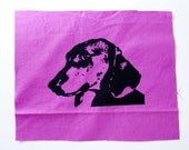 Dachshund patch, pink fabric, screen print, dog art, pet art