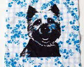 Westie Patch, floral fabric, screen print patch, dog art, pet art, West Highland Terrier