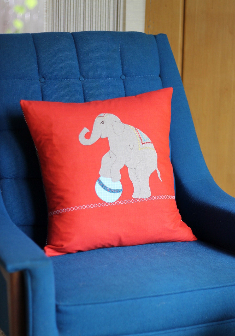 Large Circus Elephant Pillow, Applique