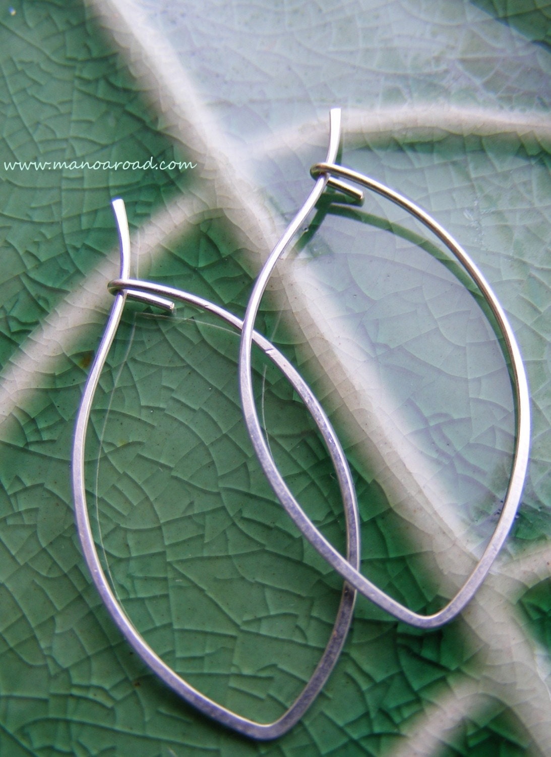 Leafy Earrings - Hammered Sterling Silver Hoops
