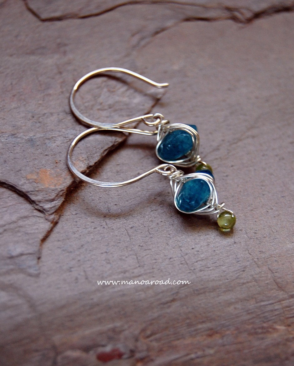 Harmony Earrings - Blue Quartz, Peridot, Sterling Silver