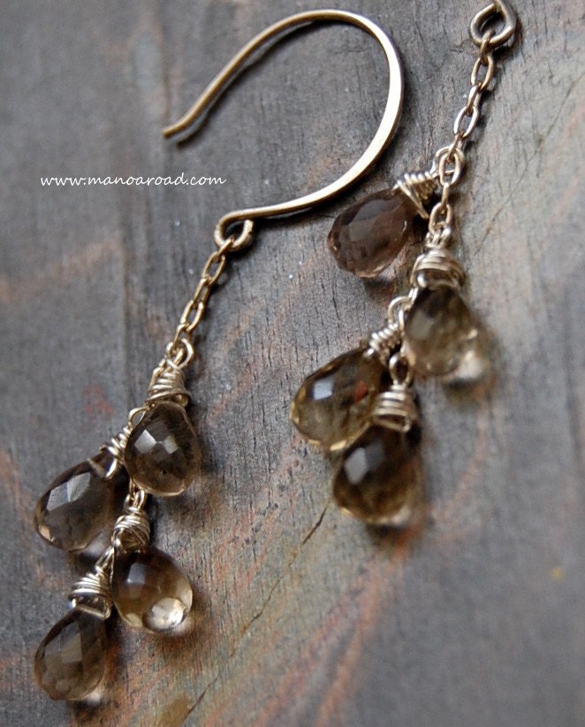 Glisten Earrings - Smoky Quartz Drops, Sterling Silver