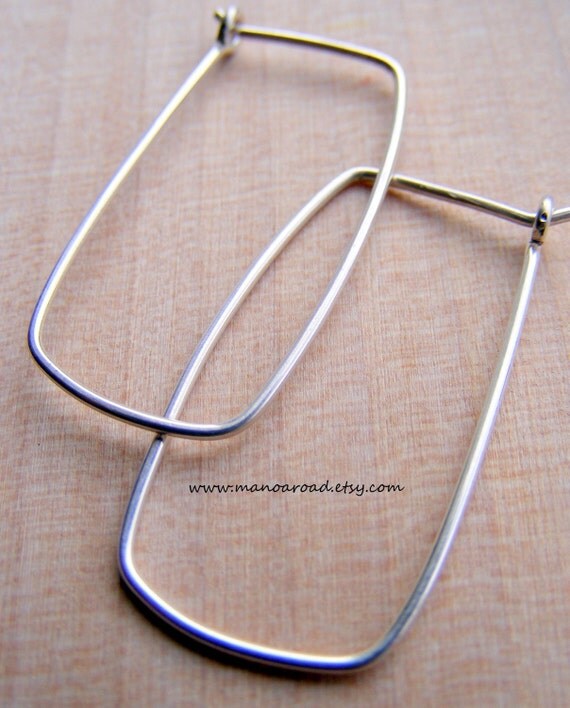 Four Corners Earrings - Sterling Silver Rectangle Hoops