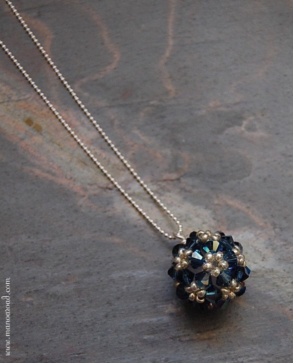 Charmed Necklace - Hand Woven Dark Blue Swarovski Crystals, Sterling Silver