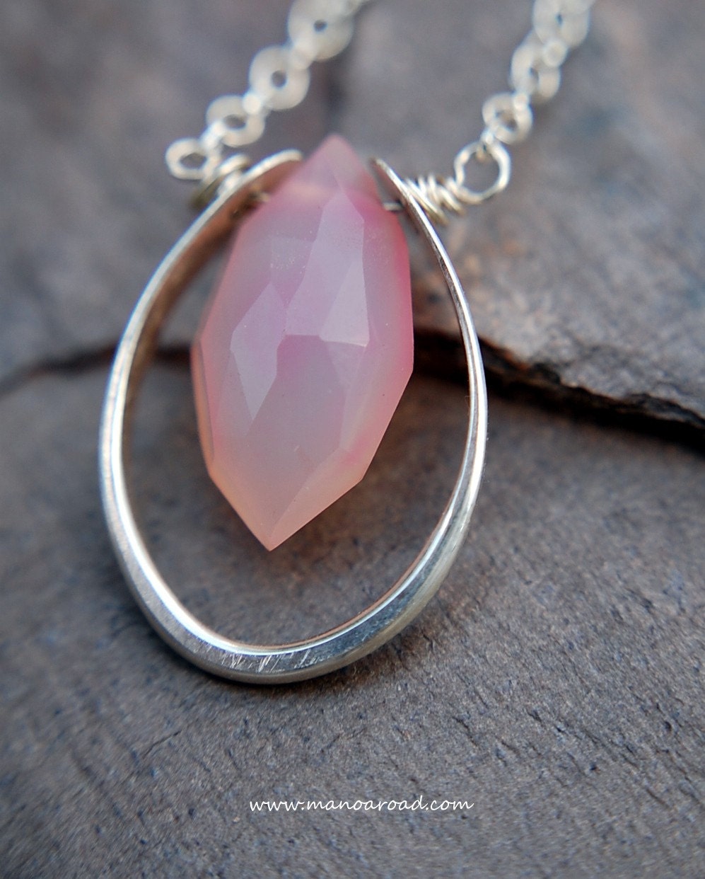 To Have and To Hold Necklace - Rose Quartz Marquis, Sterling Silver