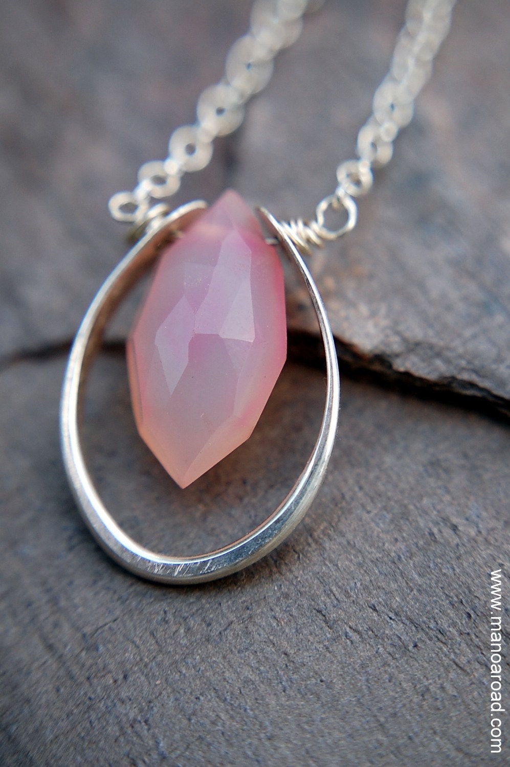 To Have and To Hold Necklace - Rose Quartz Marquis, Sterling Silver