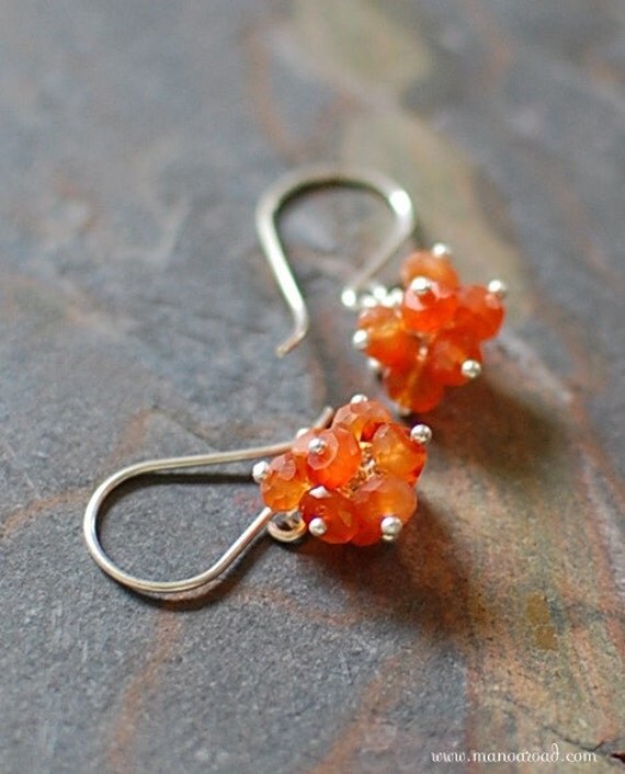 Twinkle Earrings - Orange Carnelian, Sterling Silver