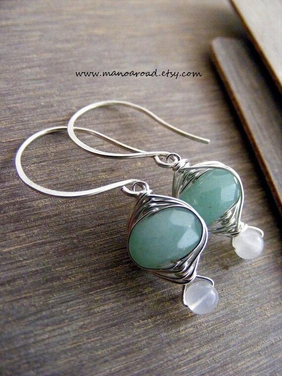 Harmony Earrings - Green Aventurine, Moonstone, Sterling Silver