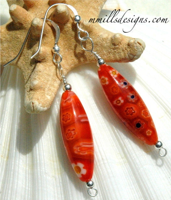 Orange Millefiori Earrings
