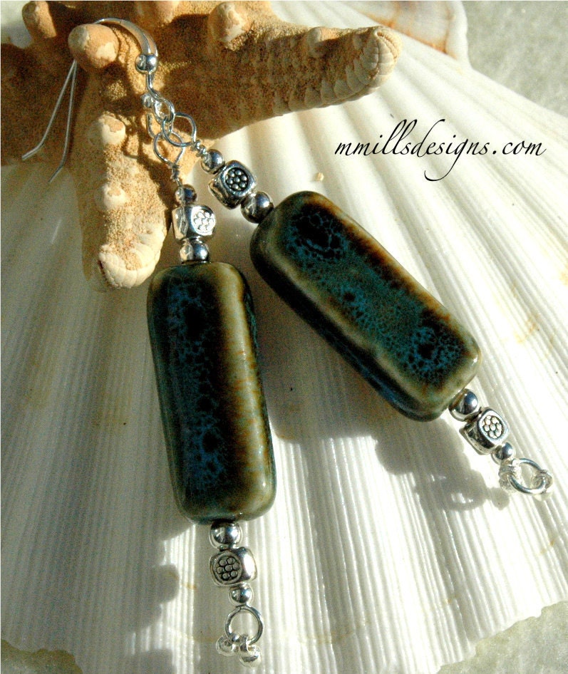 Blue Rectangle Porcelain Earrings