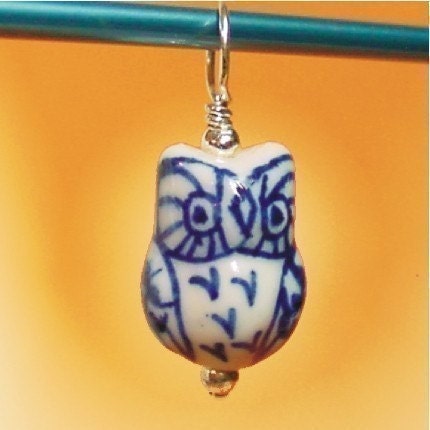 Owl - Sterling and Porcelain Stitch Marker