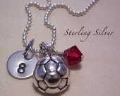 Soccer Charm Necklace - Personalized Sterling Silver Jewelry - Customize With Letter Or Number And Birthstone - Monogram Necklace