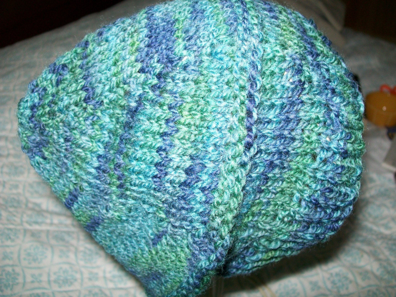 HAND KNIT HANDKNIT CORMO WOOL TAM SKICAP WATCH HAT BERET HAND DYED BLUE GREEN SEASIDE M