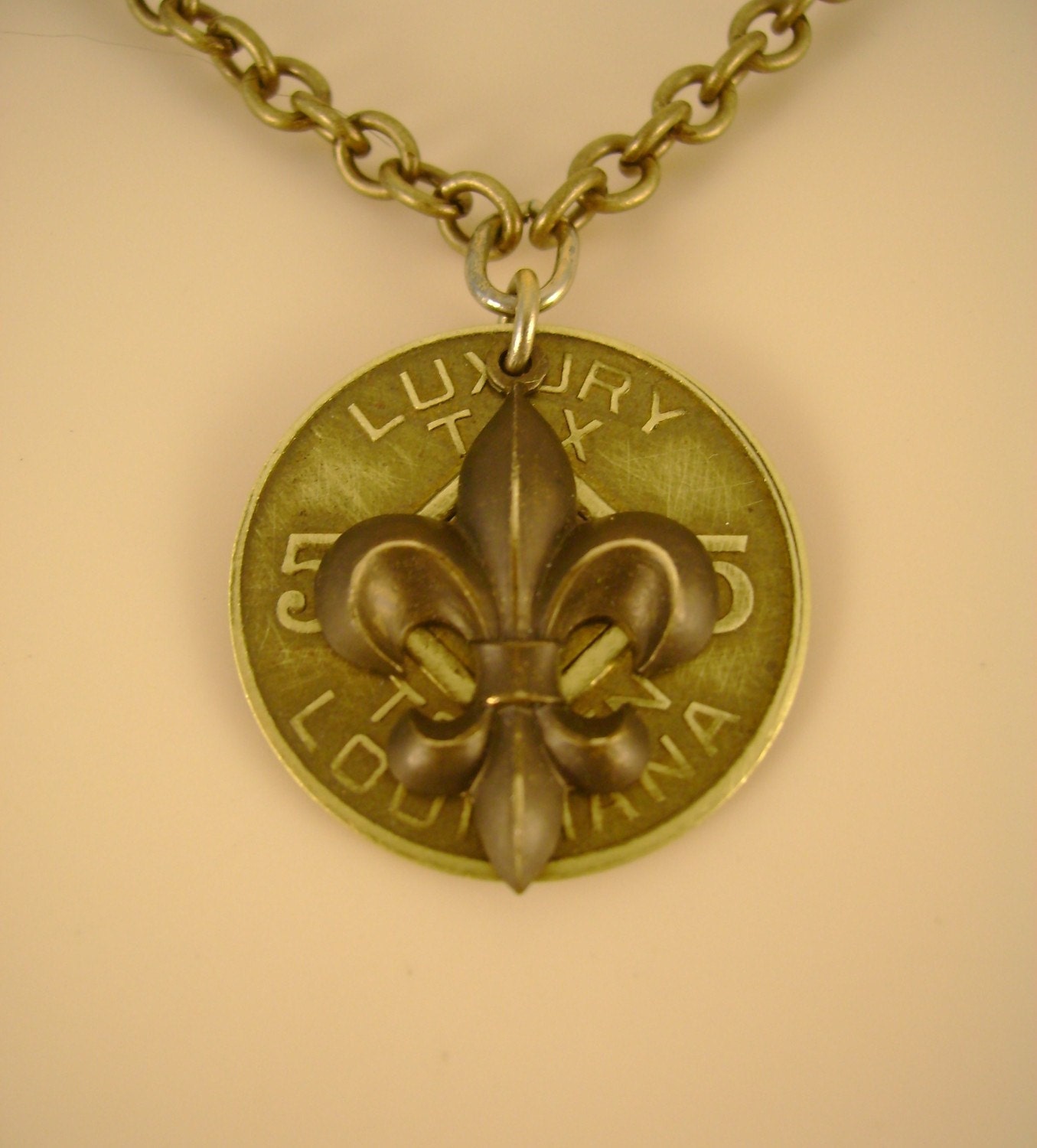 RESERVED FOR AMY - Life of Luxury - Two Louisiana Tax Token Fleur De Lis Necklaces