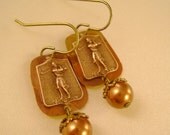 The Golfer - 1930s School Pins Anodized Copper Pearl Recycled Earrings