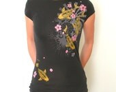 Metalic Gold KOI pond Floral womens T (size Small and MED out of stock)