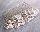 Rhinestone, Pearl Comb, Victorian Style Ivory Pearl Comb, Vintage Style Rhinestone Comb, ELLEN